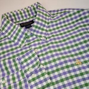 Brooks Brothers Shirt Mens XL Plaid Purple Green  Supima Cotton Office Dress